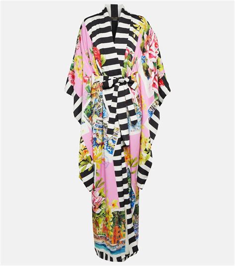 Printed silk kimono in multicoloured 